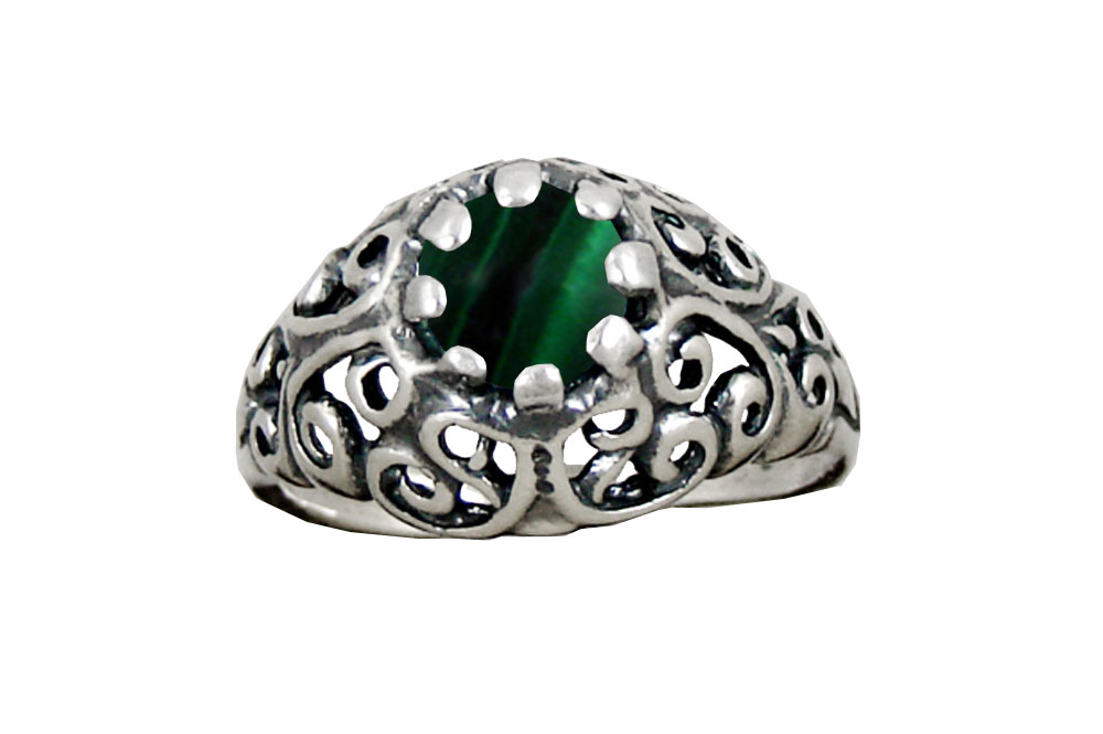 Sterling Silver Filigree Ring With Malachite Size 10